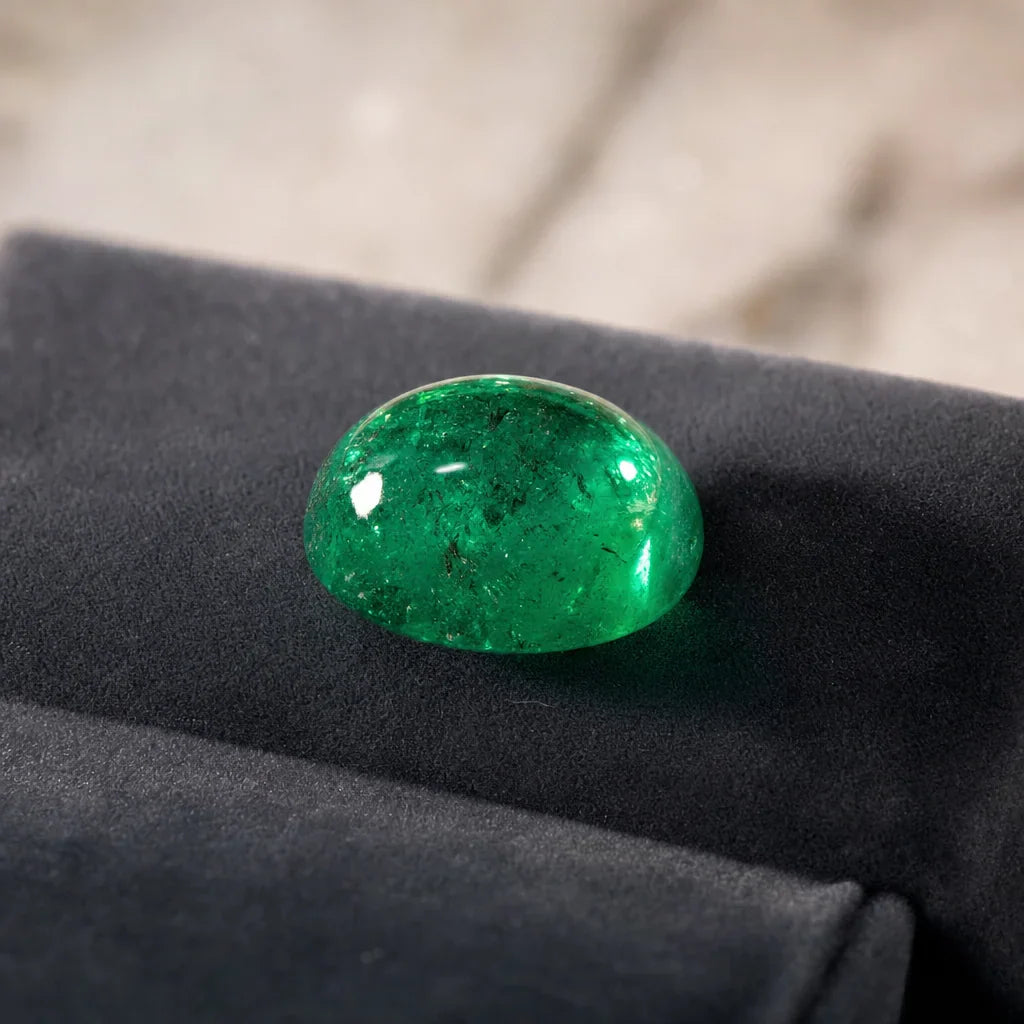 Emerald · 3.40 ct · Cabochon — coscuez-emerald-3-4ct-cabochon-three-quarter.png
