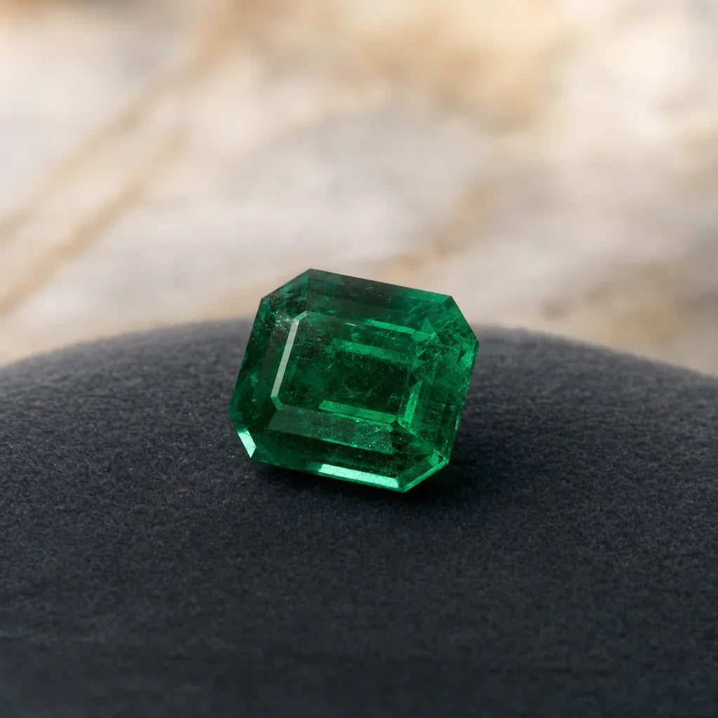 Emerald · 2.10 ct · Octagonal Step — muzo-emerald-2-1ct-octagonal-three-quarter.png